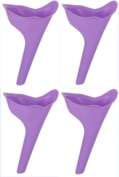 Set van 4 draagbare, herbruikbare, staande siliconen urinoirtrechters voor dames, geschikt voor buitenactiviteiten, kampeertrips, wandelingen, files en wachten in de rij.