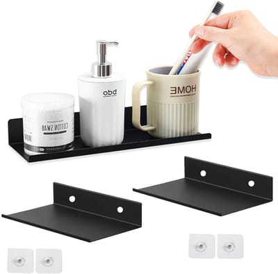 Metalen zwevende planken set van 2, wandplanken voor badkamer, keuken en woonkamer (20cm)