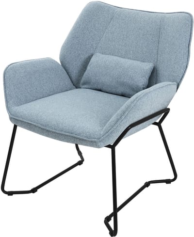 Woonkamer fauteuil Loungestoel blauw met rugkussen tot 120 kilogram Polyester hoes in linnenlook ML design