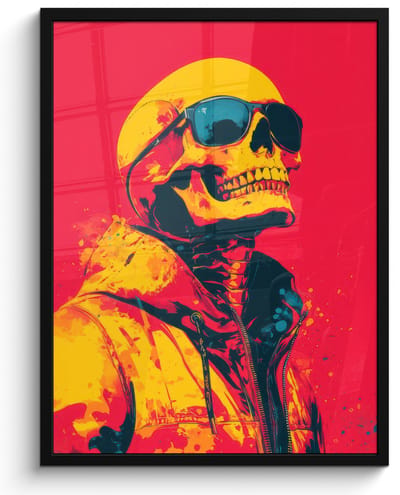 Poster in lijst - Fotolijst 60x80 cm - Posters - Zonnebril - Schedel - Jas - Rood - Posterlijst zwart - Decoratie - Wanddecoratie woonkamer - Muurdecoratie slaapkamer