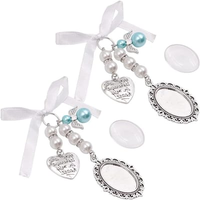 2PCS Wedding Bouquet Photo Charms with Bow-knot Rhinestone Pearl Heart Styled Pendant for Wedding Party