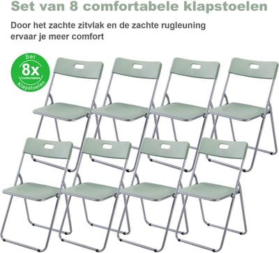 Bardi 8 Delige Klapstoelenset – Vouwstoelenset Stevige Kwaliteit, Weersbestending, 100KG Belastbaar. 44 x 45 x 79 cm. – GROEN