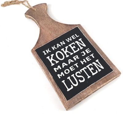 Tekstplank 30x15cm ik kan wel koken natural/black