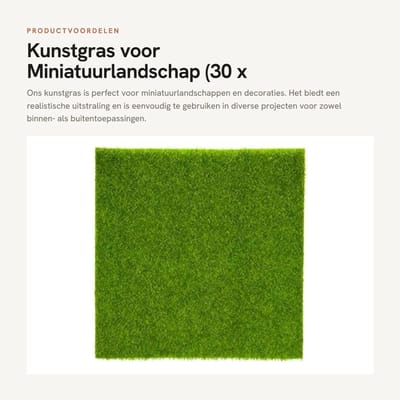 Dailygoods- Kunstgras 30 x 30 cm - Gazonplanten voor Miniatuur Poppenhuis - Landschapsdecoratie - Splitsbaar - Wasbaar - Milieuvriendelijk - Nepgras