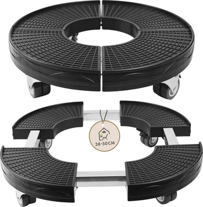 Ronde Plantenroller met Draaifunctie en Rem, Diameter 38-50 cm, 150 kg Draagvermogen, Weerbestendig, Rubberwielen, Voor Binnen en Buiten