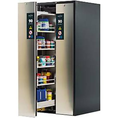Kast voor gevaarlijke stoffen Asecos V-LINE, type 90, 2 verticale schuiven, Antraciet/rvs
