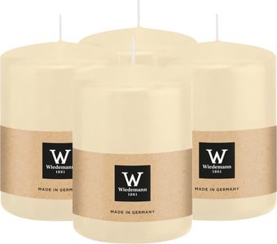 Wiedemann Cilinderkaars/stompkaars - 4x - creme wit - 6 x 8 cm - 29 branduren - zuilkaarsen
