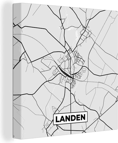 Canvas Schilderij Stadskaart – Zwart Wit - Kaart – Landen – België – Plattegrond - 20x20 cm - Wanddecoratie