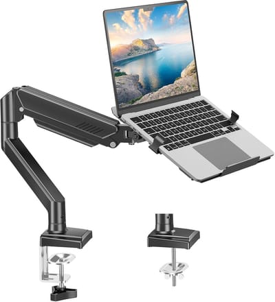 MOUNT PRO 2-in-1 laptop armhouder, monitorhouder, geschikt voor 43,2 cm (17 inch) laptops en 32 inch computerschermen, aluminium houder voor