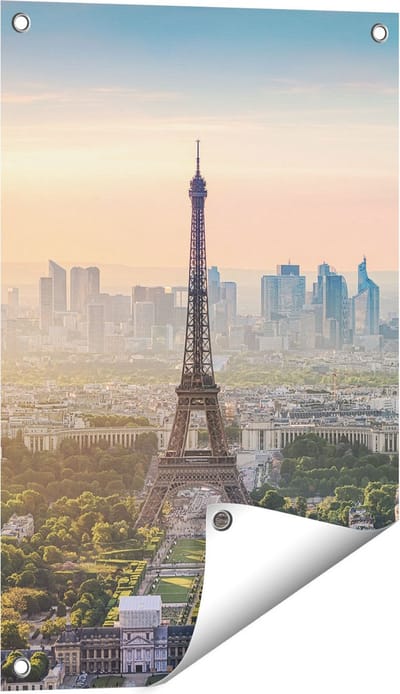 Gards Tuinposter Skyline van Parijs met de Eiffeltoren - 40x60 cm - Tuindoek - Tuindecoratie - Wanddecoratie buiten - Tuinschilderij