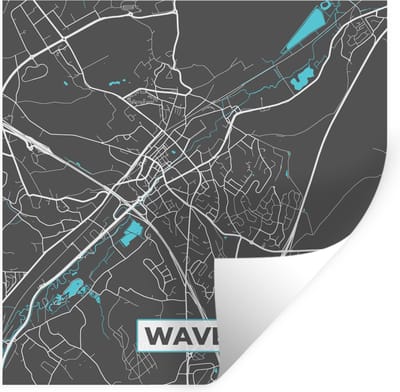 Muurstickers - Sticker Folie - België – Waver – Stadskaart – Kaart – Blauw – Plattegrond - 100x100 cm - Plakfolie - Muurstickers Kinderkamer - Zelfklevend Behang XXL - Zelfklevend behangpapier - Stickerfolie