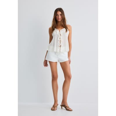 Stradivarius Top met ruches en bandjes  Ecru XS