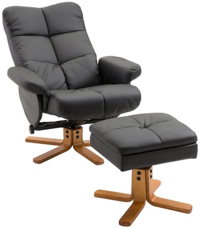 Relaxfauteuil met Voetenbank - 360° Draaibaar - TV-fauteuil met Relaxfunctie - Kantelbaar tot 145° - Verstelbare Rugleuning - tot 120 kg - Relaxstoel - TV Stoel - Loungestoel - Leesstoel - Kunstleer - Zwart