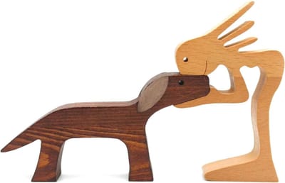 Dailygoods- Hondenbeeld handgemaakt - Houten hondenfiguur - Decoratieartikel - Cadeau voor hondenliefhebbers - Ornament voor thuis - Afmetingen 18,5 x 12,5 x 1,2 cm