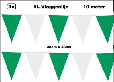 40 meter XL Vlaggenlijn groen/wit 30cm x 45cm – 4x vlaggenlijn groen/wit 10 meter - Giga vlaglijn themafeest party festival