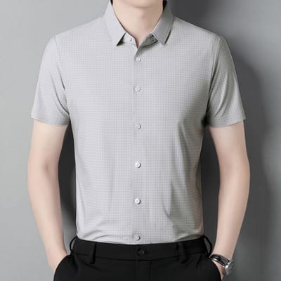 Heren Overhemd Korte Mouw Heren Zomer Nieuw Zakelijk Hoge Elastische Naadloze Inch Overhemd T-shirt voor Heren XXXXL gray