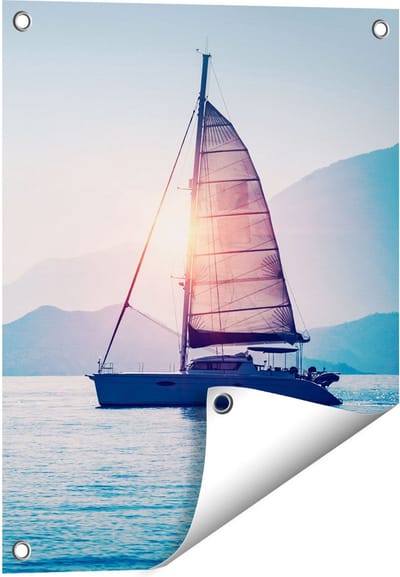 Gards Tuinposter Zeilboot bij Zonsondergang - 40x50 cm - Tuindoek - Tuindecoratie - Wanddecoratie buiten - Tuinschilderij