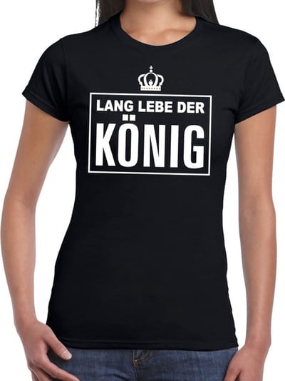 Zwart Lang lebe der Konig Duitse tekst shirt dames - Oranje Koningsdag/ Holland supporter kleding XS