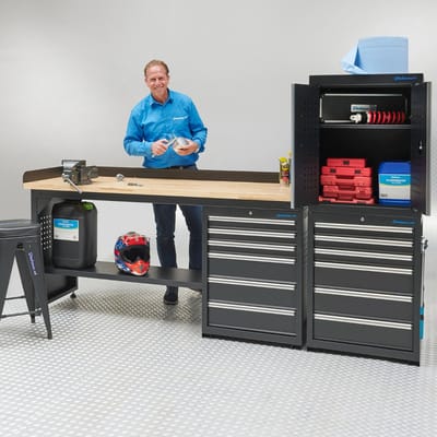 Datona® Werkbank 200 cm 1 kast deuren 2 kast lades bamboe - Zwart