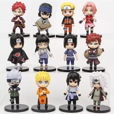 12 stuks Naruto Shippuden Anime Actiefiguren Set Q Versie PVC Speelgoed voor Kinderen Kerstcadeaus gray