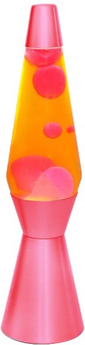 i-Total Lavalamp - Lava Lamp - Sfeerlamp - 40x11 cm - Glas/Aluminium - 30W - Oranje met Roze Lava - Roze Voet - XL2941