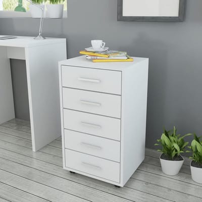 Ladeblok Op Wielen - Archiefkast Bureau - Opbergruimte Creëren - Vijf Lades Met Handgrepen - 33x38x63 cm - Wit