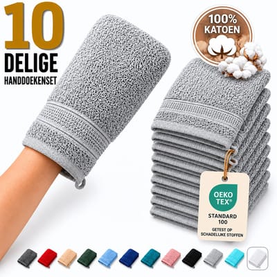 Komfortec Set van 10 Washandjes - 16x21 cm - 100% Zachte Katoen - Badstof - Sneldrogend, Zilvergrijs