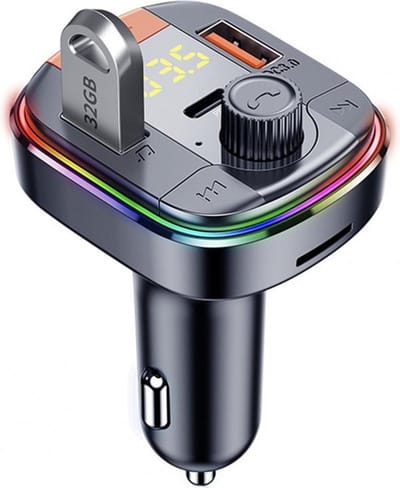 DrPhone Bluetooth BC31 - FM Transmitter - Carkit - Autolader USB-C - Snellader - Handsfree Bellen - Autoradio - Auto Accessoires - Zwart