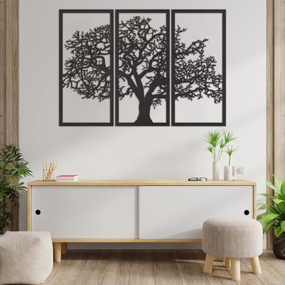 Wanddecoratie Boom Uit 3 Delen - Wanddecoratie Drieluik Boom - Muurdecoratie Boom - Muurdecoratie Drieluik Boom - Muurdecoratie Woonkamer - Wanddecoratie Woonkamer - Wanddecoratie Industrieel - Wanddecoratie hout - Home Decor - 125.5 x 89 cm