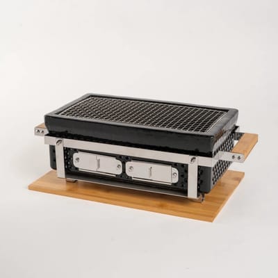 LIVIN' Rechthoekige Shichirin BBQ - Barbecue - Tafelgrill - Hibachi - Japanse BBQ Grill - Keramische Japanese Yakitori Grill - Geschikt Voor Binchotan Houtskool - 2 t/m 6 Personen - Grilldoorsnede 35,5 cm x 17,5 cm