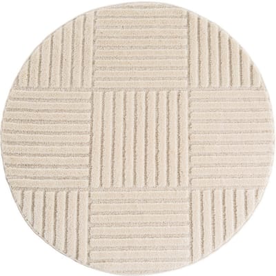 Art Vloerkleed Rond – Japandi – Blokpatroon – Modern & Laagpolig – Creme/Beige – 200 cm rond