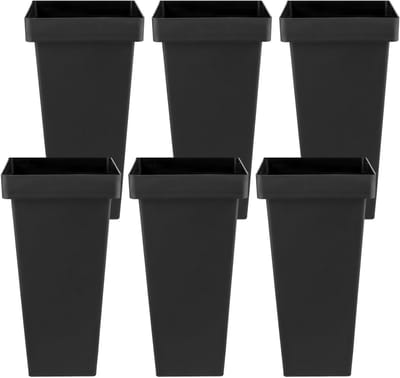Set van 6 vierkante bloembakken van zwart plastic, 34x17,5 cm, hoge vaas voor bloemen, decoratie voor huis, slaapkamer, eetkamer en balkon