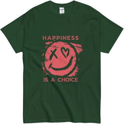 Emo Smiley T Shirt Dames en Heren - Happiness is a Choice - Motiverende Quote - Groen - S