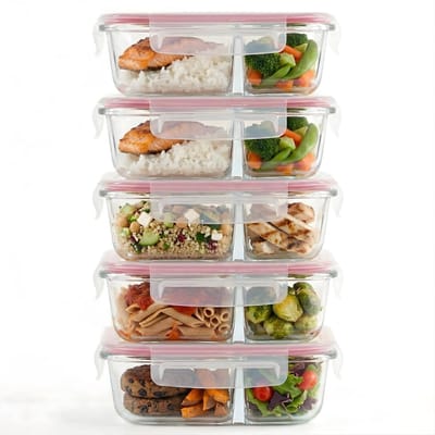 Dailygoods- Maaltijdprep Containers - Glazen Voedselopslag met 2 Compartimenten - BPA-vrij - Lekbestendig - Luchtdicht - Magnetron/Vriezer/Vaatwasserbestendig - Voedselopslagcontainers