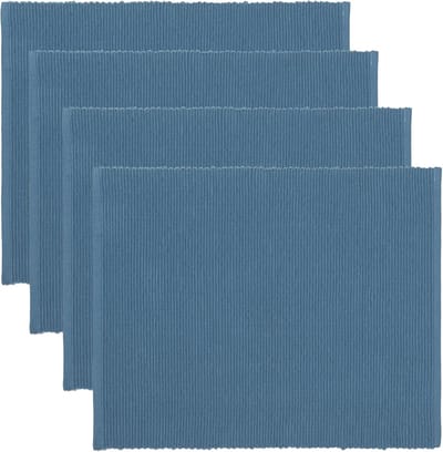 Set van 4 placemats voor eettafel 35 x 46 cm, 100% geribbeld katoen, machinewasbaar, diepzeeblauw