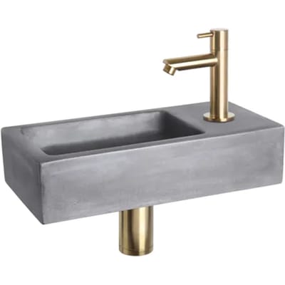 Differnz Hura Fonteinset - Complete Toiletfontein met Rechte Kraan - Uitvoering Beton Donkergrijs - Kraan in Mat Goud - Fontein en Kraan Vormen een Afgestemde Set - Afmetingen 40 x 22 x 9 cm