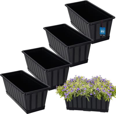 KOTARBAU® 4 st Balkonbak, Bloembak voor Balkon, Kunststof, 40 x 18 x 14 cm, Plantenbak, Antraciet, Plantenbak Balkon, met Schotel, Rechthoekig