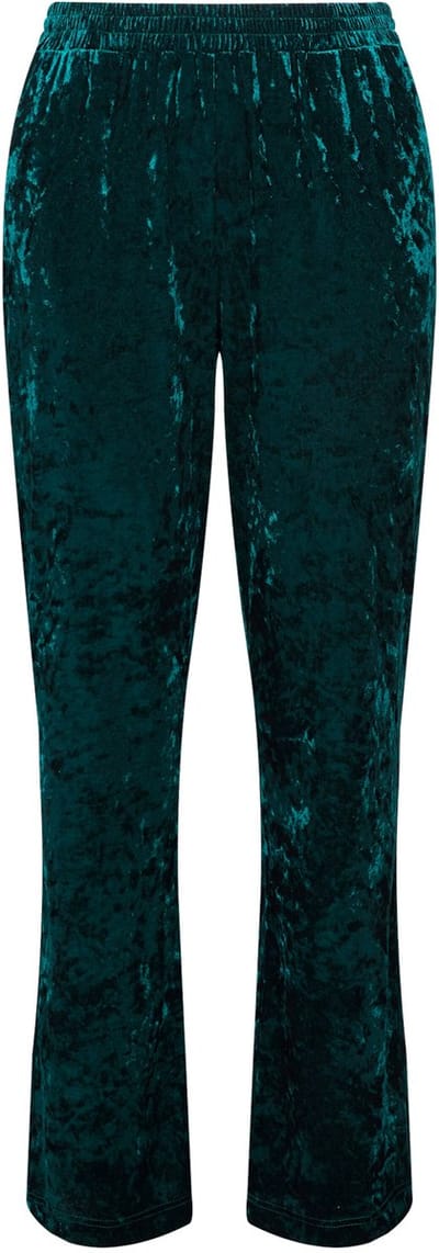 Ulla Popken - Dames - Fluwelen broek Ruby rechte pijpen elastische tailleband - Dennengroen - Maat 46+