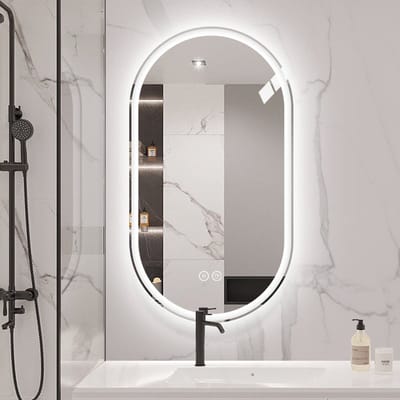 Merax LED Badkamerspiegel - 60x90cm - Ovale Verlichte Spiegel - Anti-condens Functie - Dimbaar Licht - Frameloze Smart Wandspiegel voor Moderne Badkamer