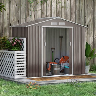Metalen Tuinhuis 213x130x185 cm – Tuinschuur van Staal met Bodemframe, Schuifdeuren en Ventilatie – Weerbestendig – Lichtgroen