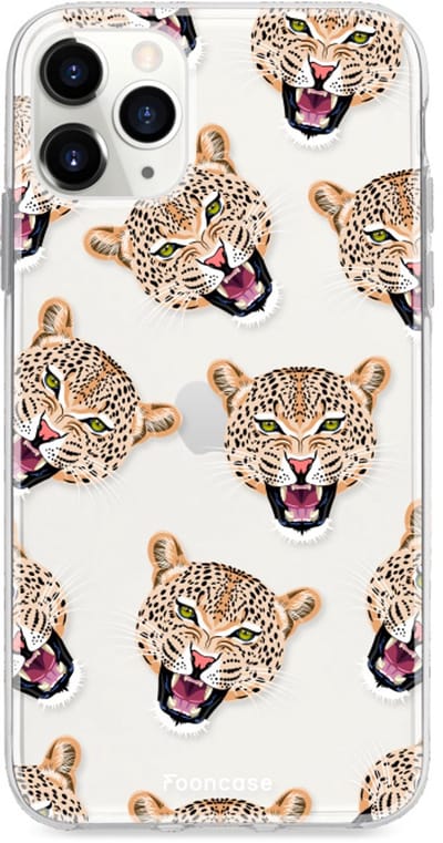 Fooncase Hoesje Geschikt voor iPhone 11 Pro Max - Shockproof Case - Back Cover / Soft Case - Cheeky Leopard / Luipaard hoofden
