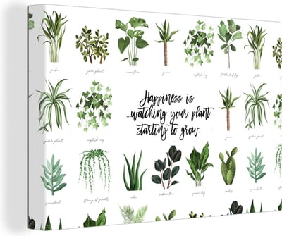 Canvas Schilderij Quotes - Spreuken - Happiness is... watching your plant starting to grow - 30x20 cm - Wanddecoratie