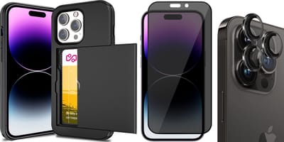 Hoesje met Pasjeshouder geschikt voor iPhone 15 Pro - Privacy Screenprotector FullGuard & Camera Lens Screen Protector Zwart - Back Cover SlideCase Zwart