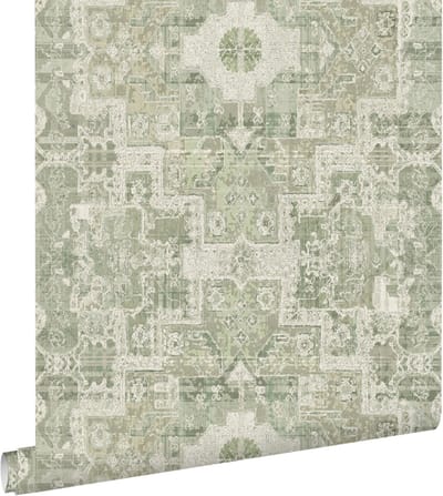 ESTAhome behang oosters kelim tapijt vergrijsd groen - 50 x 900 cm - 131358