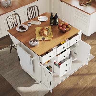 Inklapbare Serveerwagen - Keukentrolley Dressoir - Ruimte Besparen - Uittrekbaar Tafelblad - 147 x 70 x 93 cm - Wit