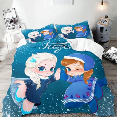 Frozen Prinses Elsa en Anna Anime Dekbedovertrek Set Comforte Beddengoed Sets met Print Cartoon Tweepersoons Kerstcadeaus 3-delig AU Double(180*210cm)3pcs