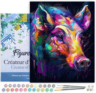Figured'Art Schilderen op Nummer Volwassenen met lijst Kleurrijke Abstracte Wilde Zwijn- Handwerk acrylverf Kit DIY Compleet - 40x50cm Canvas al ingelijst