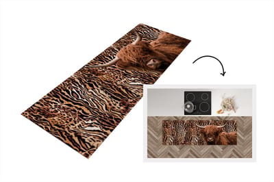 Keukenloper - Loper keuken - Schotse hooglander - Panterprint - Dieren - 150x50 cm - Keukenloper vinyl