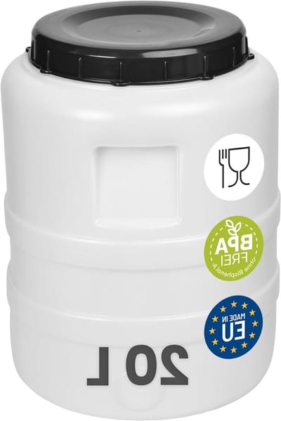Regenton HDPE Plastic - Watercontainer Watertank - Water Opslag Tuin - Voedselveilig BPA-vrij - 20 liter - Wit