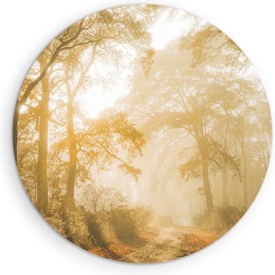 Saammp Muurcirkel Hout - Lichtval tussen de Bomen - Landschap - Natuur - Ø 90 - Wandcirkel - Wanddecoratie Cirkel - Muurdecoratie Woonkamer - Slaapkamer decoratie - Rond Schilderij